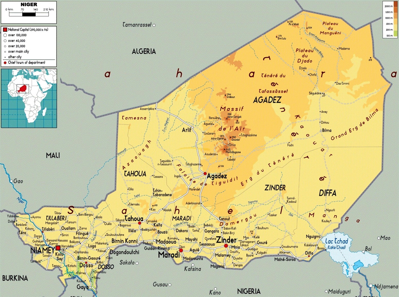 Geographic map of Niger: morphology, landscape, flora, fauna