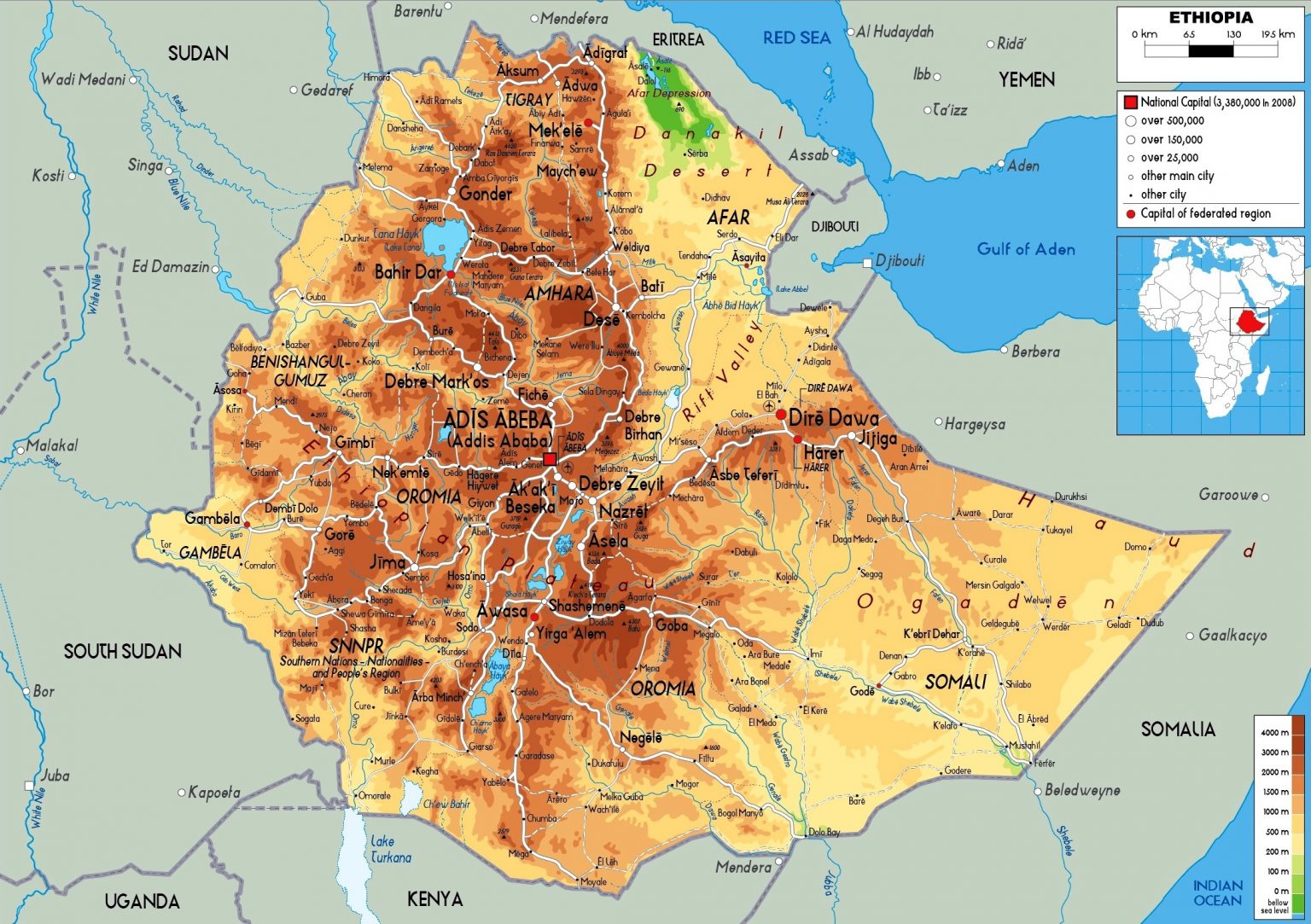 Mapa geográfico de Etiopía territorio, paisaje, flora, fauna...