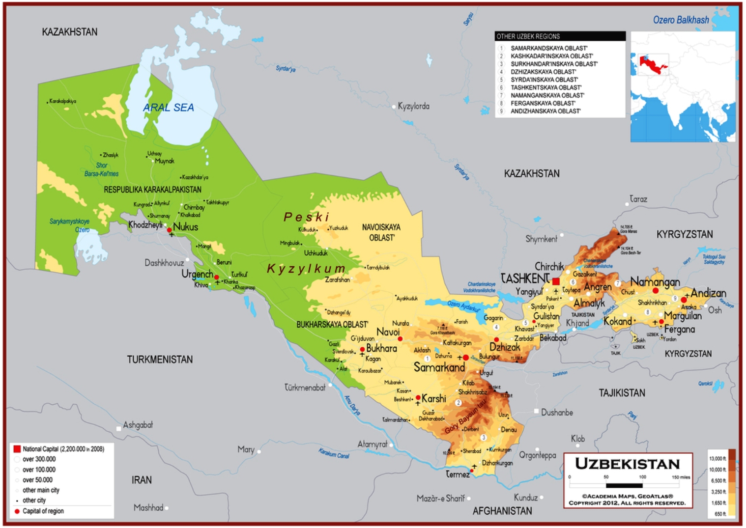 Mapa geográfico de Uzbekistán geografía, clima, flora, fauna...