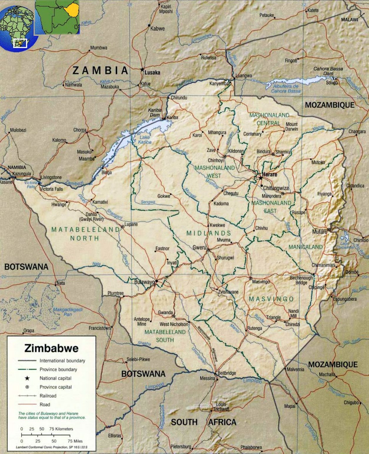 Geographic Map of Zimbabwe geography, climate, flora, fauna