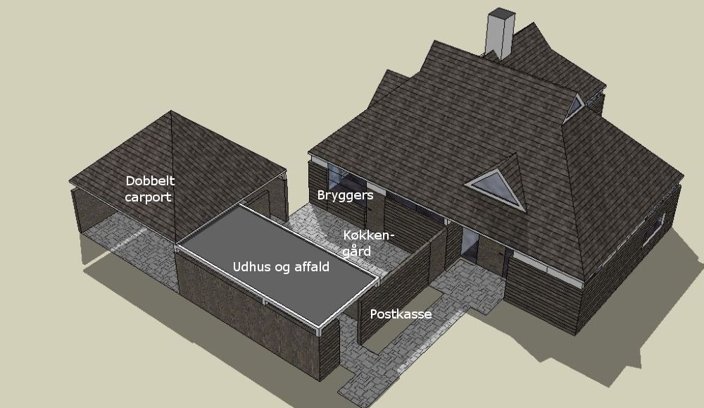 Carport, udhus og køkkengård samtænkt - Arkinaut Arkitekt- og byggerådgivning aps