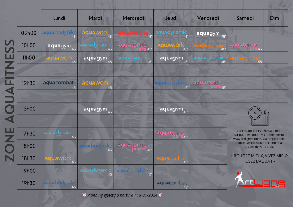 Planning Aquafitness Artligne Fitness Pornic