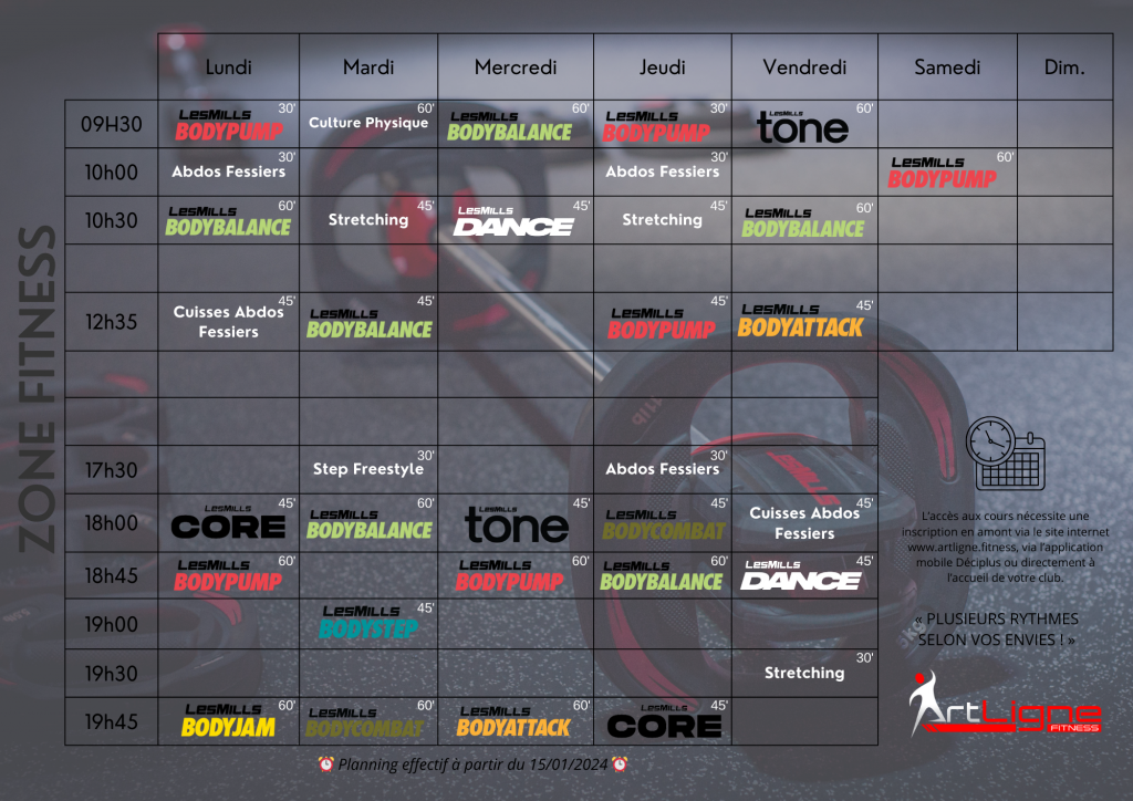 Planning Fitness Artligne Fitness Pornic