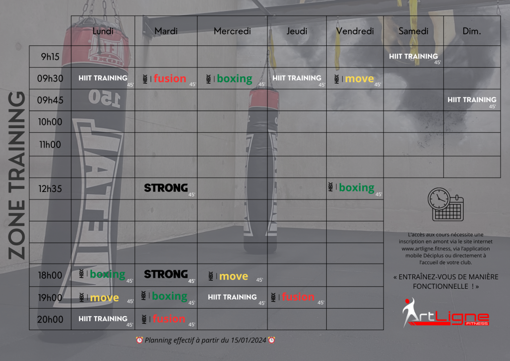 Planning Training Artligne Fitness Pornic