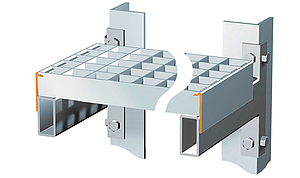 T-PROFILE BAND WITH LOCKING MECHANISM Mounted on two longitudinal beams with overlapping bands and a locking mechanism.