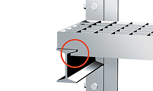 LIFT-PREVENTION DEVICE The special band design creates the lift and shift-safe position of the grating, by use of a special I-beam profile. (As shown in diagram).