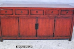 Red lacquered side chest with 5 drawers and extendible doors