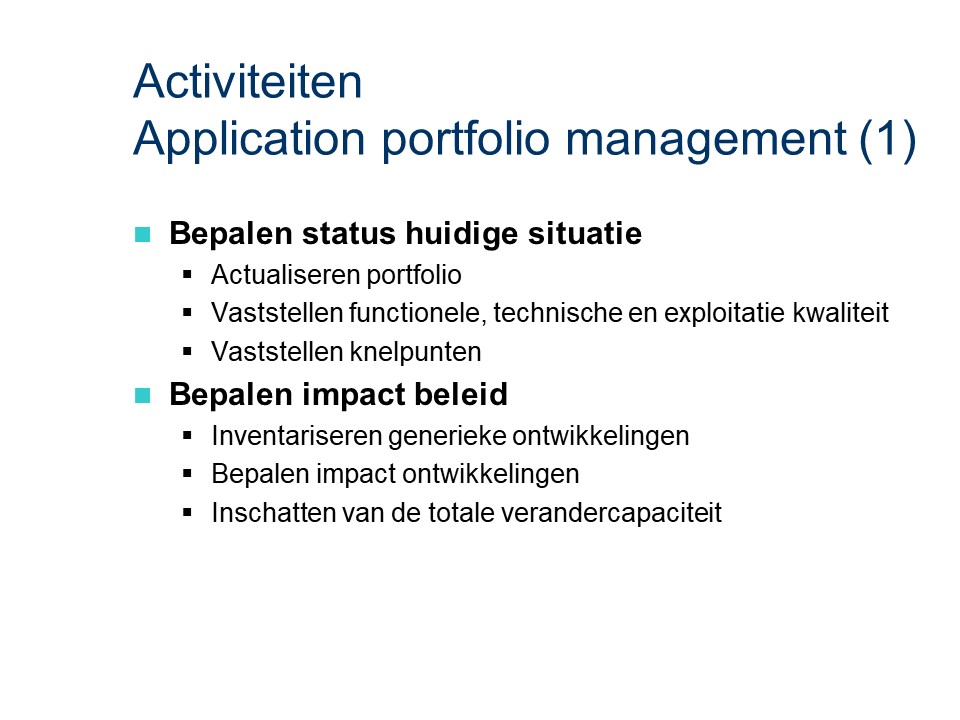 ASL - Application portfolio management: Activiteiten deel 1