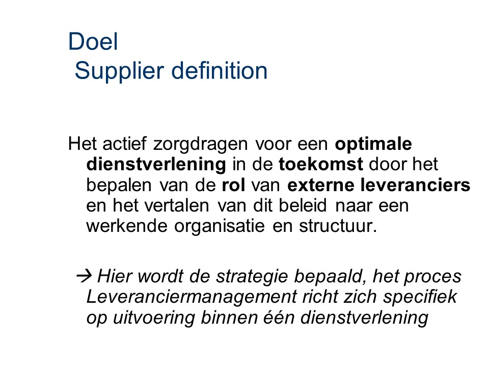 ASL - Supplier definition: Doel