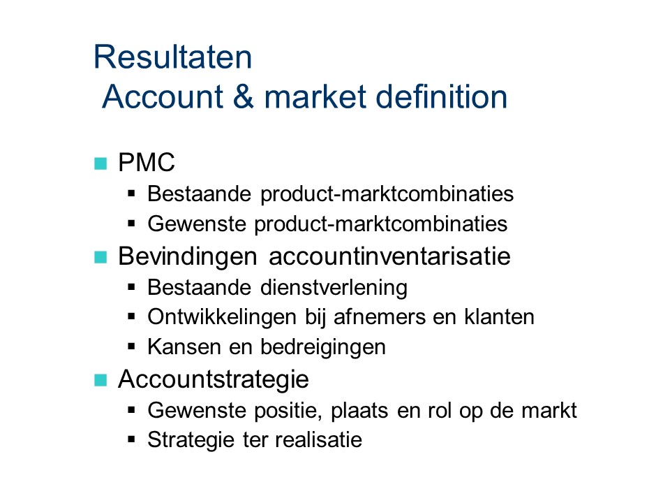 ASL - Account & market definition: Resultaten