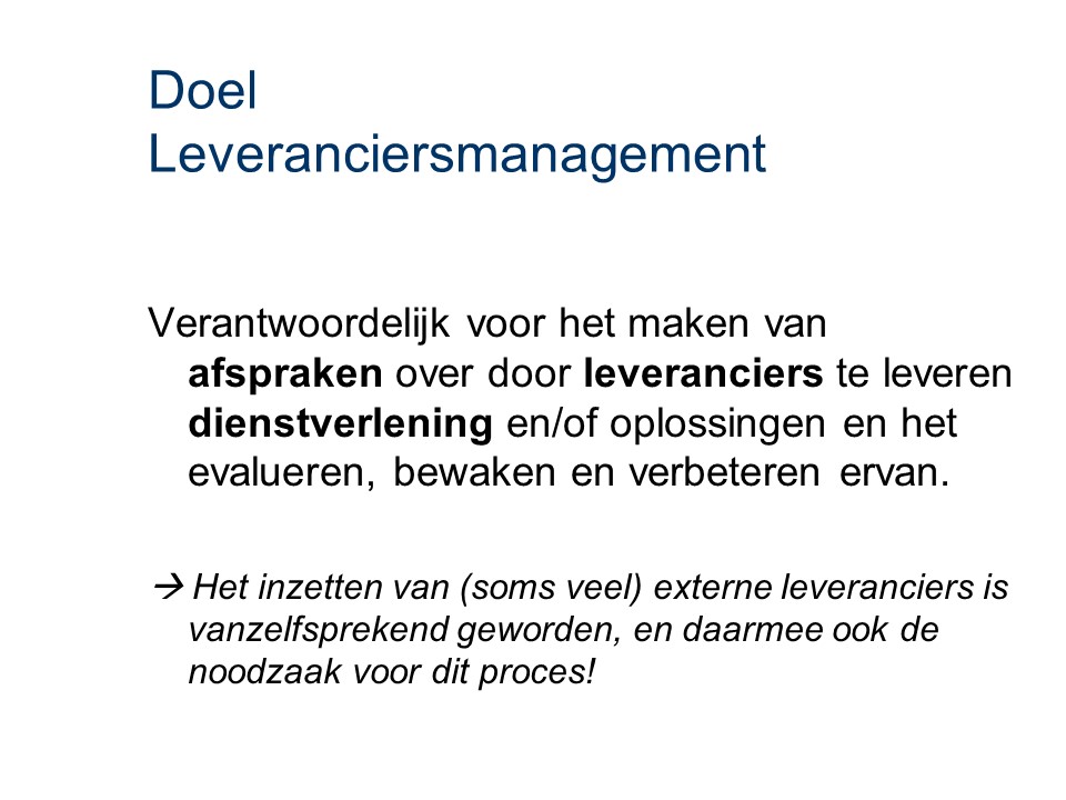 ASL - Leveranciersmanagement: Doel