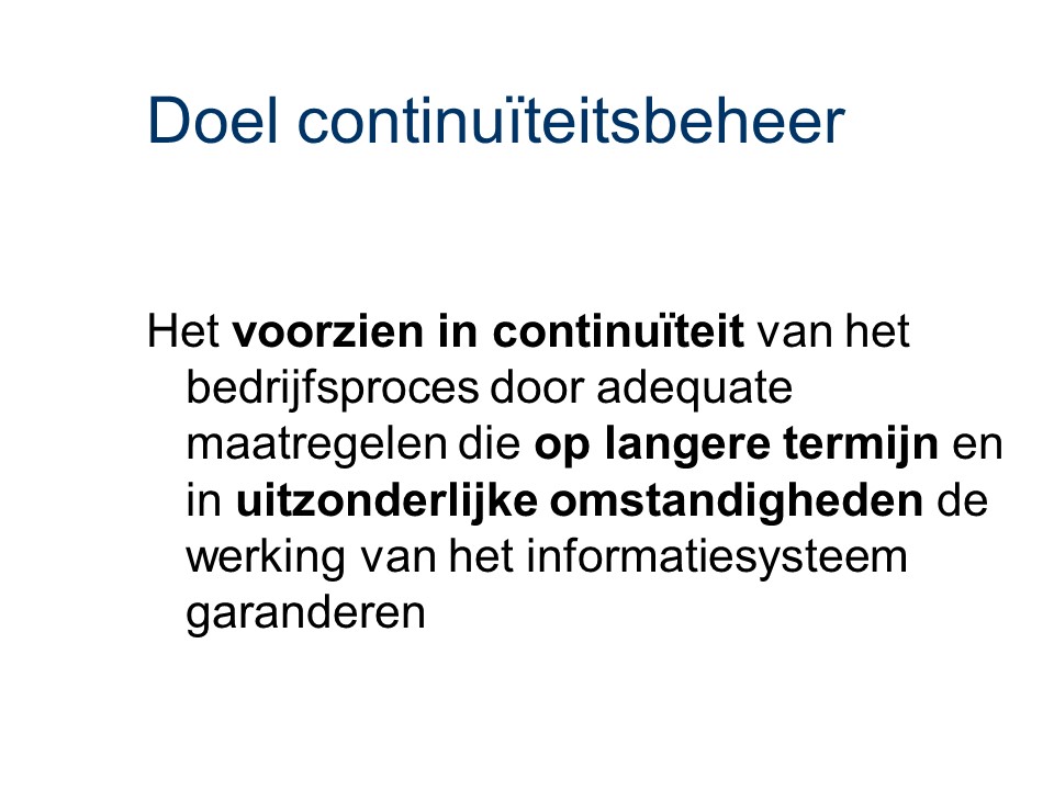 ASL - Continuiteitsbeheer: Doel