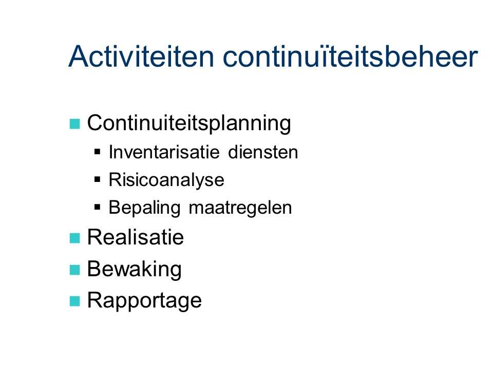 ASL - Continuiteitsbeheer: Activiteiten