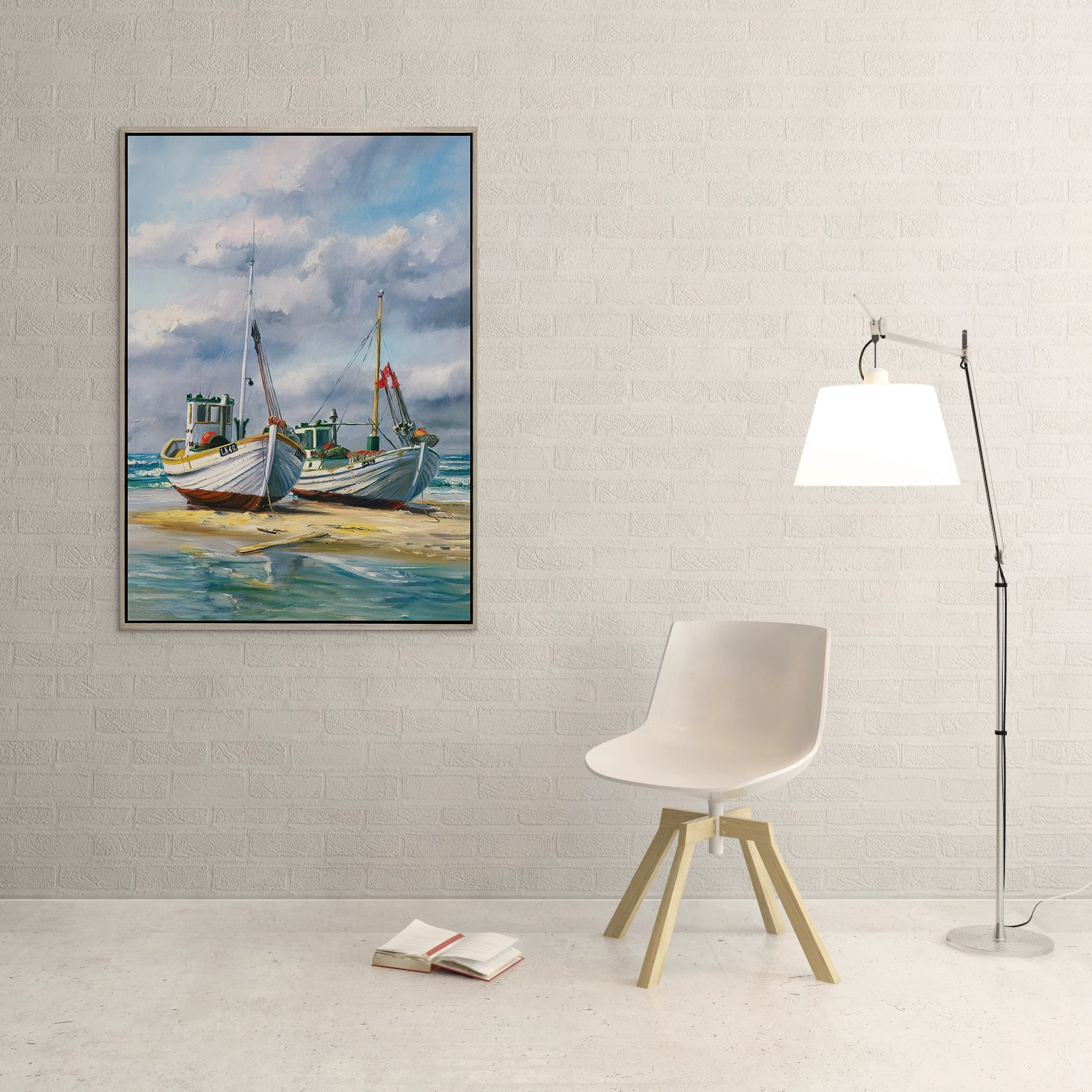 Fiskekuttere på Løkken strand - Print på lærred