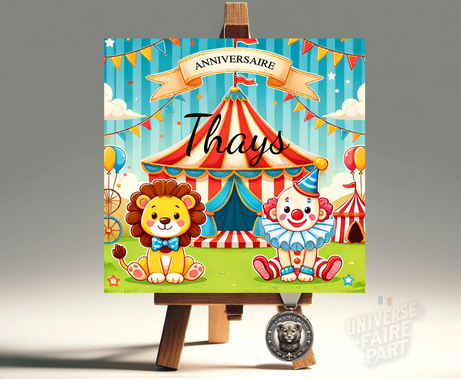 N°4- Faire-part Original Cirque avec Lion et Clowns