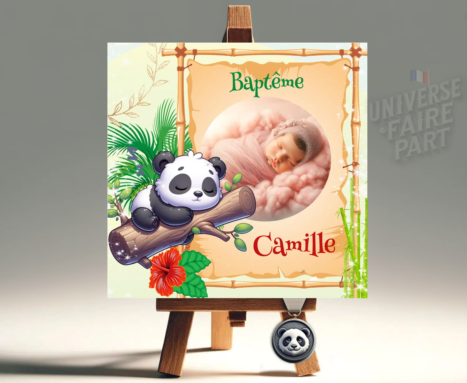 N°325 - Faire-part Petit panda & Bambou parchemin