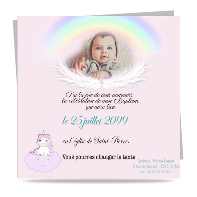 Faire Part Naissance Communion Bapteme Ou Anniversaire Orignial Licorne Arc En Ciel Carte Universe Faire Part Unique