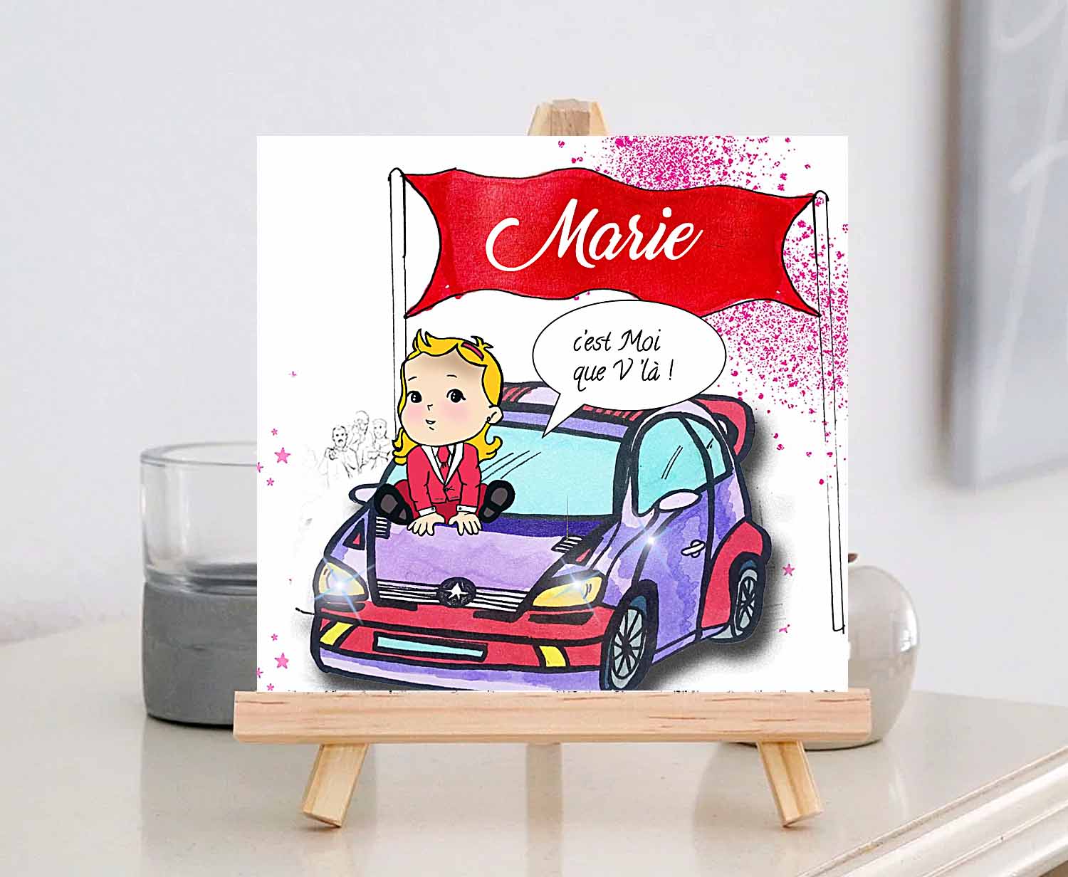 N°52 - Faire-part Original - Baby Boss Fille et la voiture