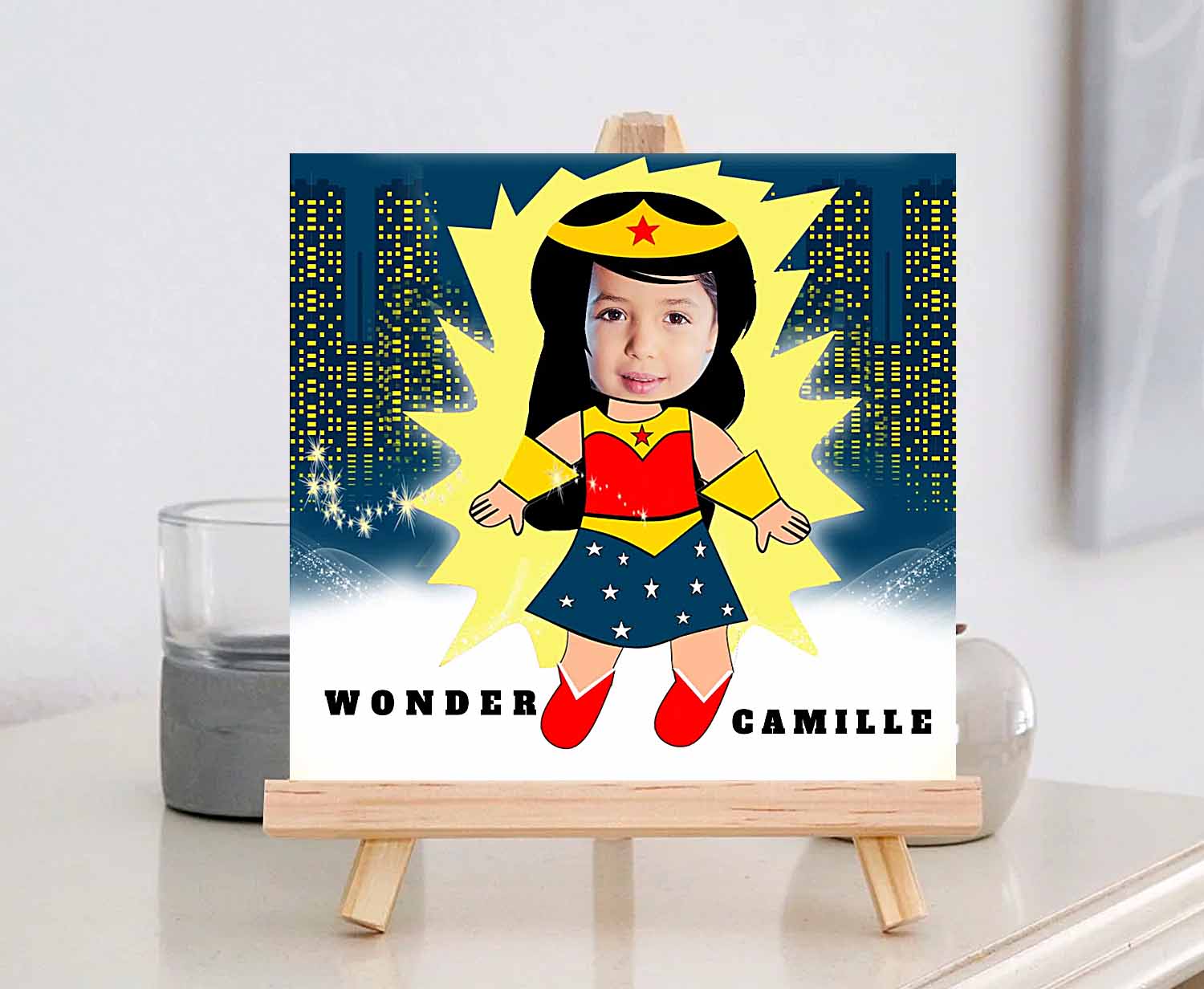 N°287 - Faire-part Original invitation WONDER WOMAN FILLE super héros