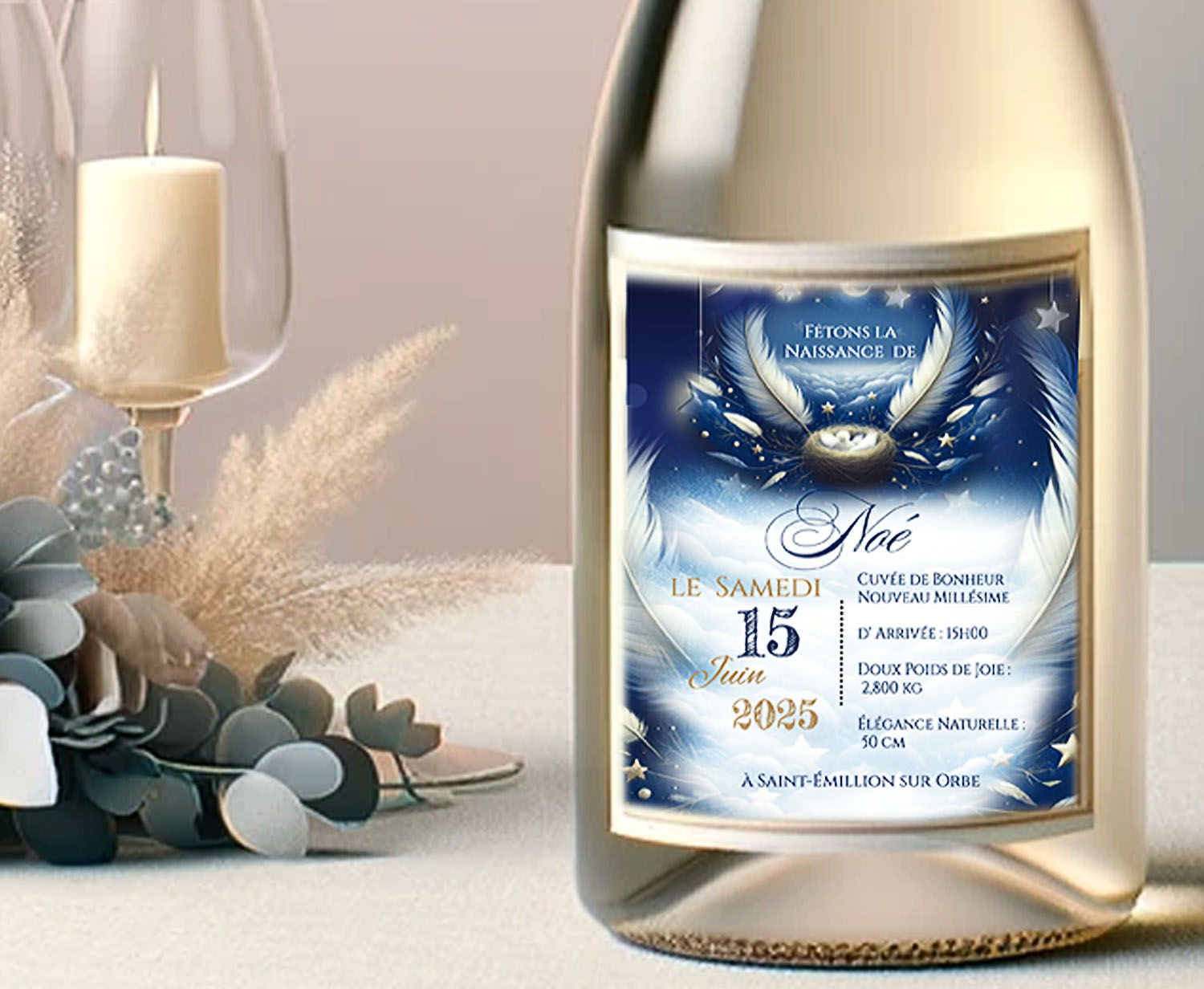 N°93.2 - Étiquette bouteille Nuit étoilé naissance d'un petit ange