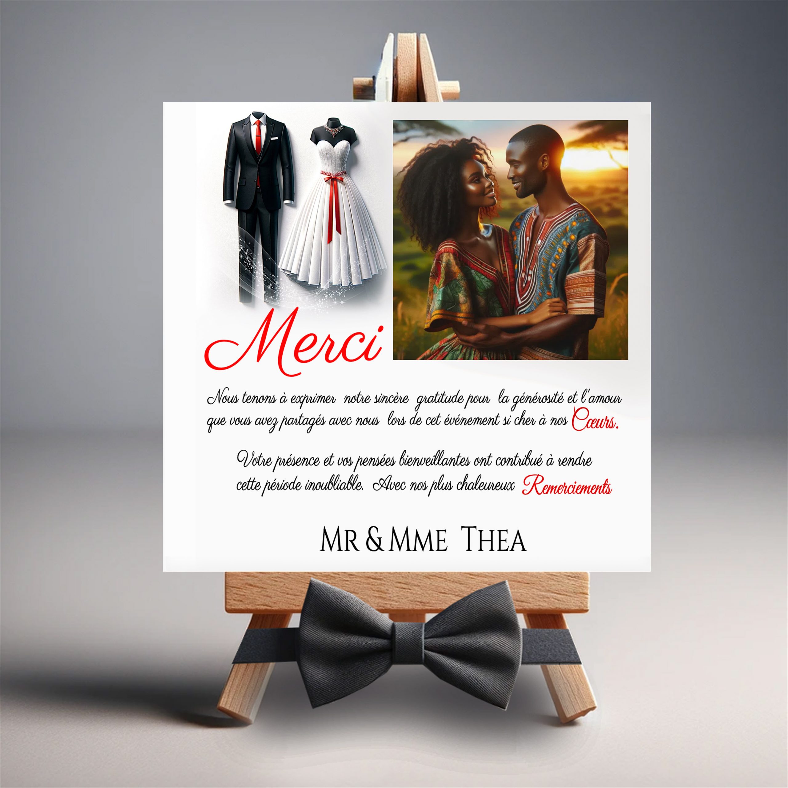 N°216.6 - Carte remerciement Duo d'Amour Mariage en Rouge Costume