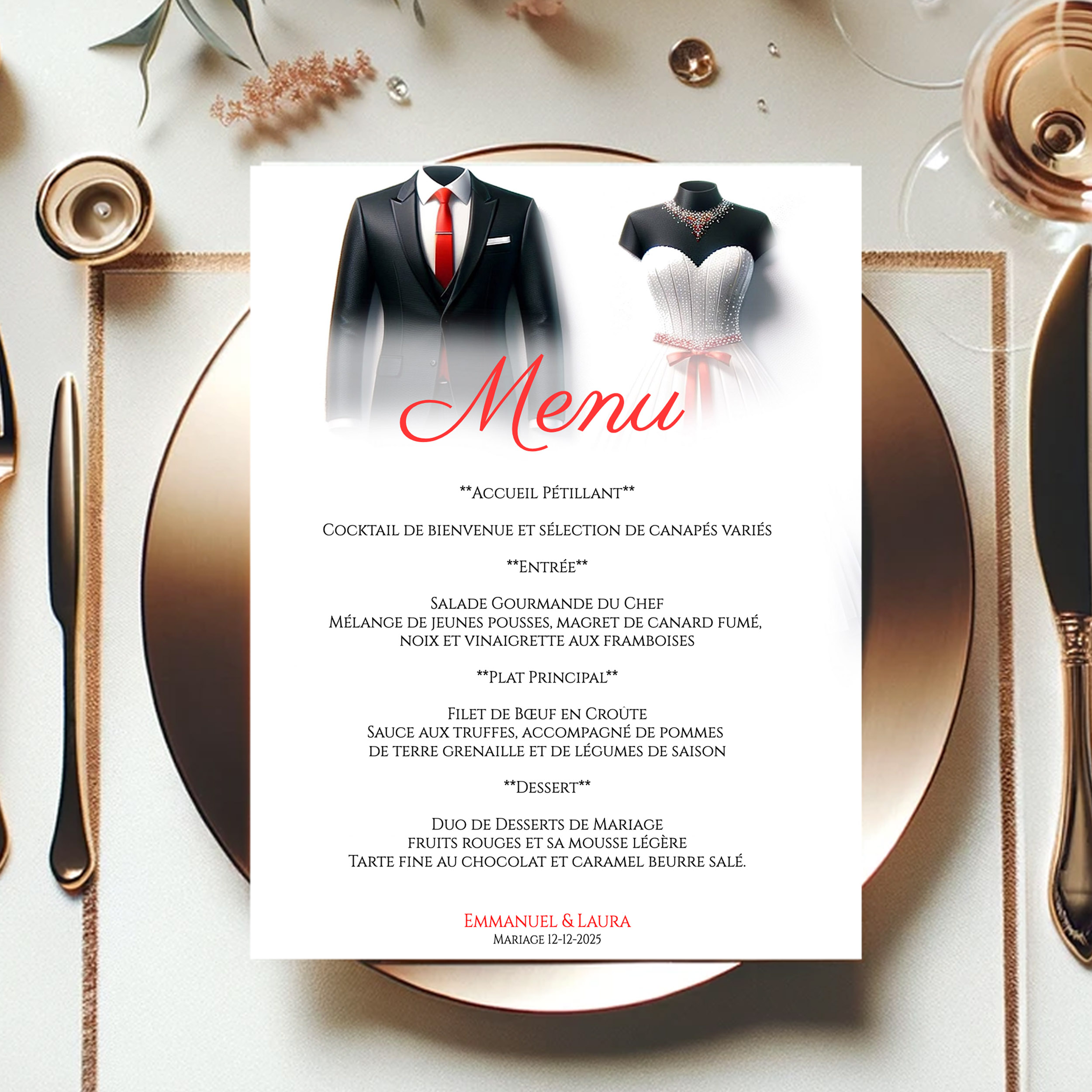 N°216.7 - Menu Duo d'Amour Mariage en Rouge Costume