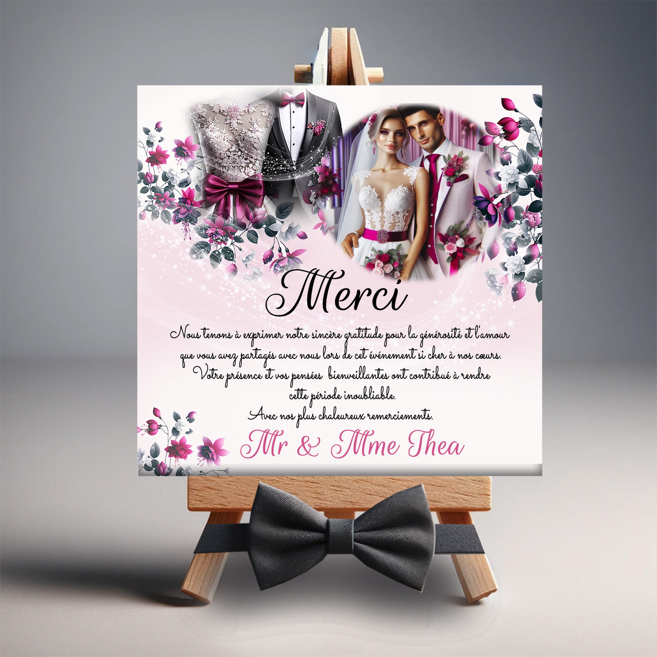 N°9.6 - Carte Remerciement S'aimer en Fuchsia et Blanc Costume