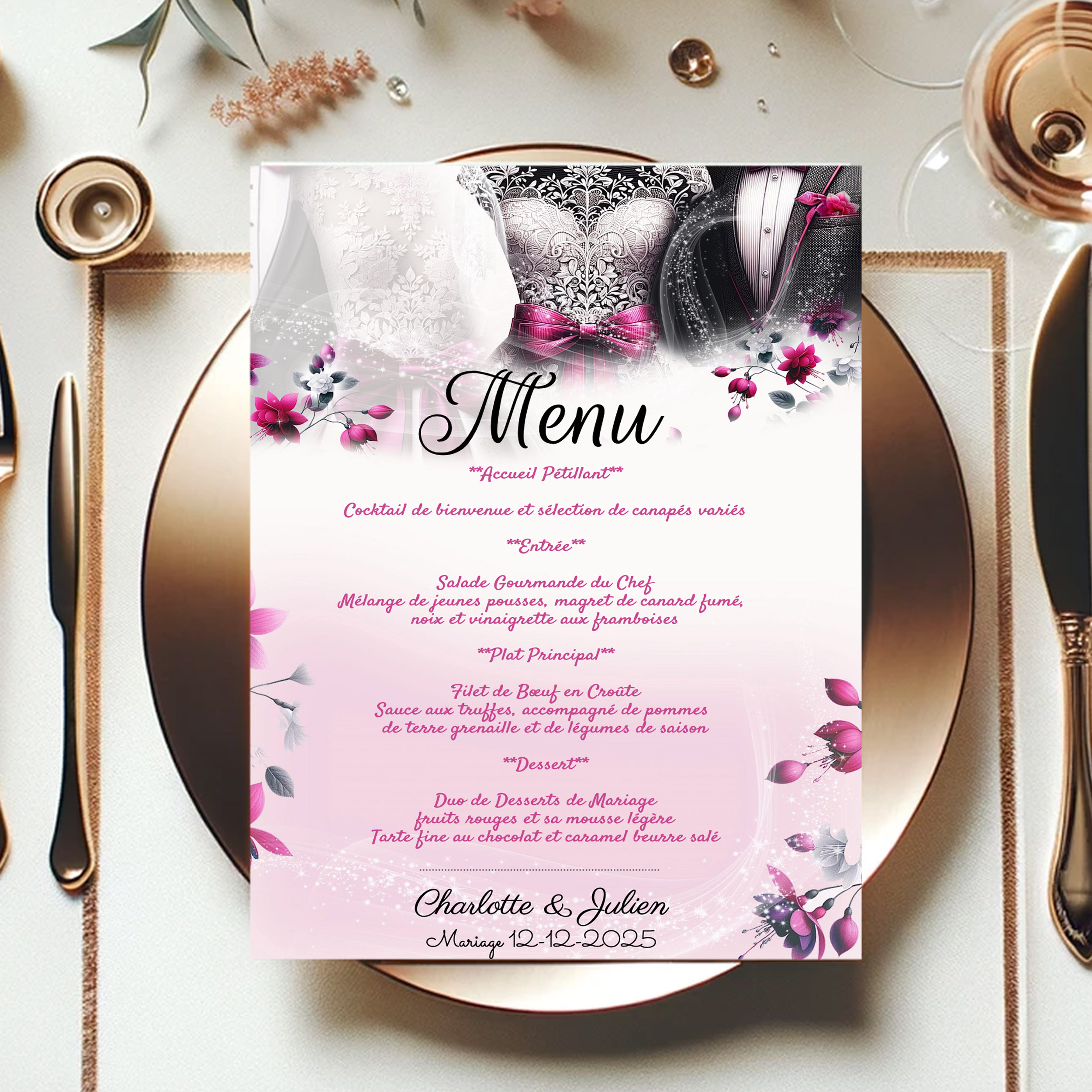 N°9.7 - Menu S'aimer en Fuchsia et Blanc Costume