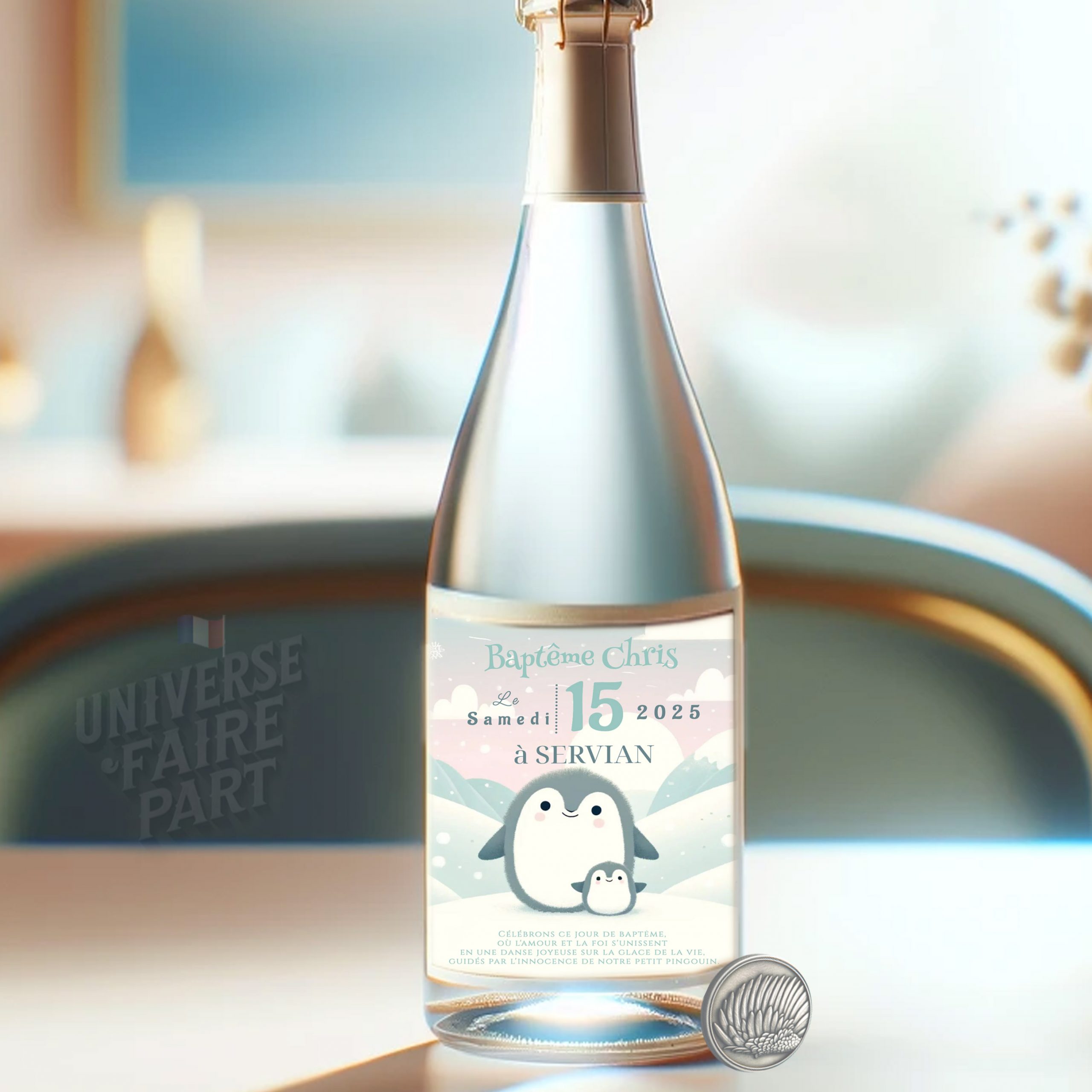 N°150.3 - Étiquette bouteille Original petit pingouin trop mignon
