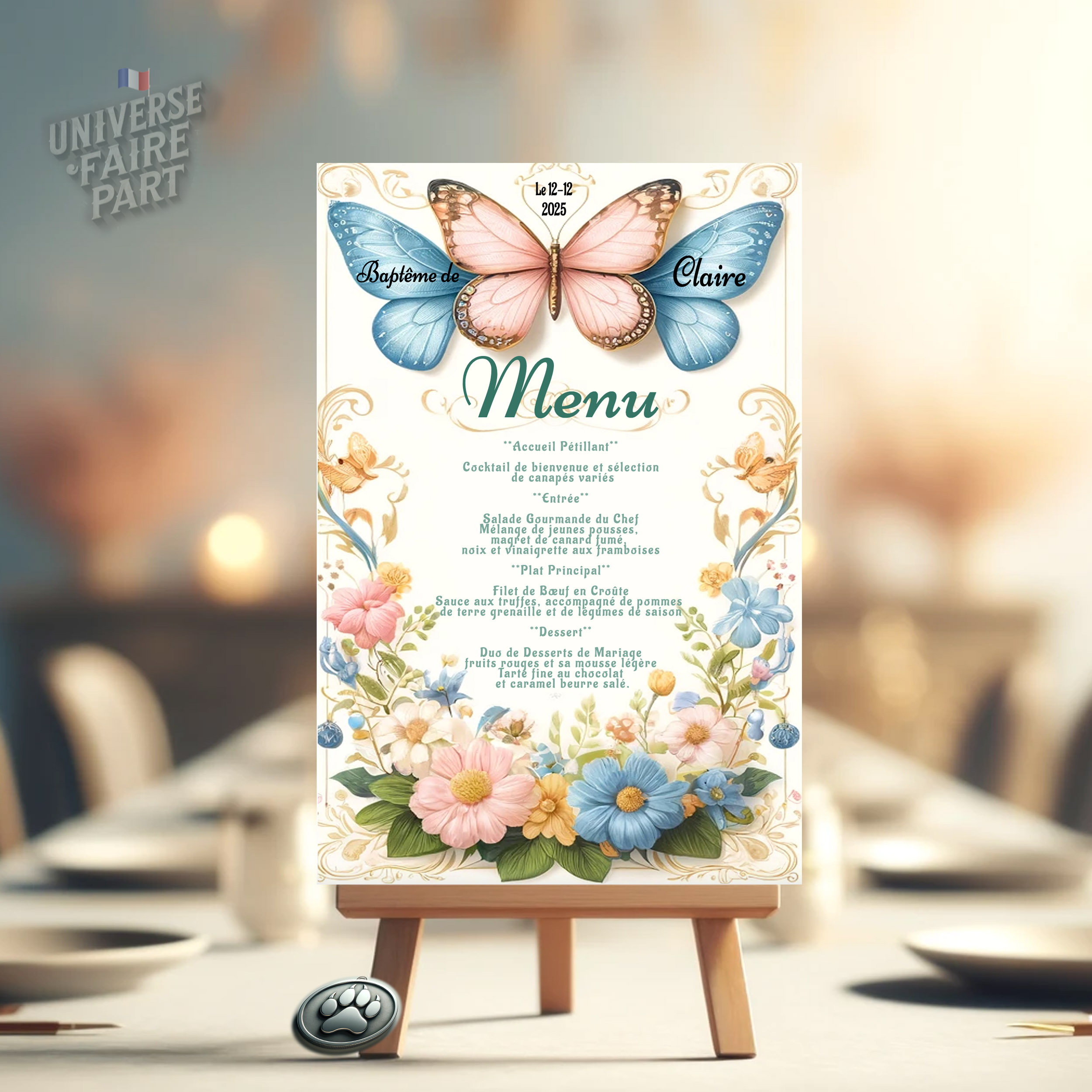 N° 209.4 - Menu Baptême Enchanté Premiers Vols du Petit Papillon