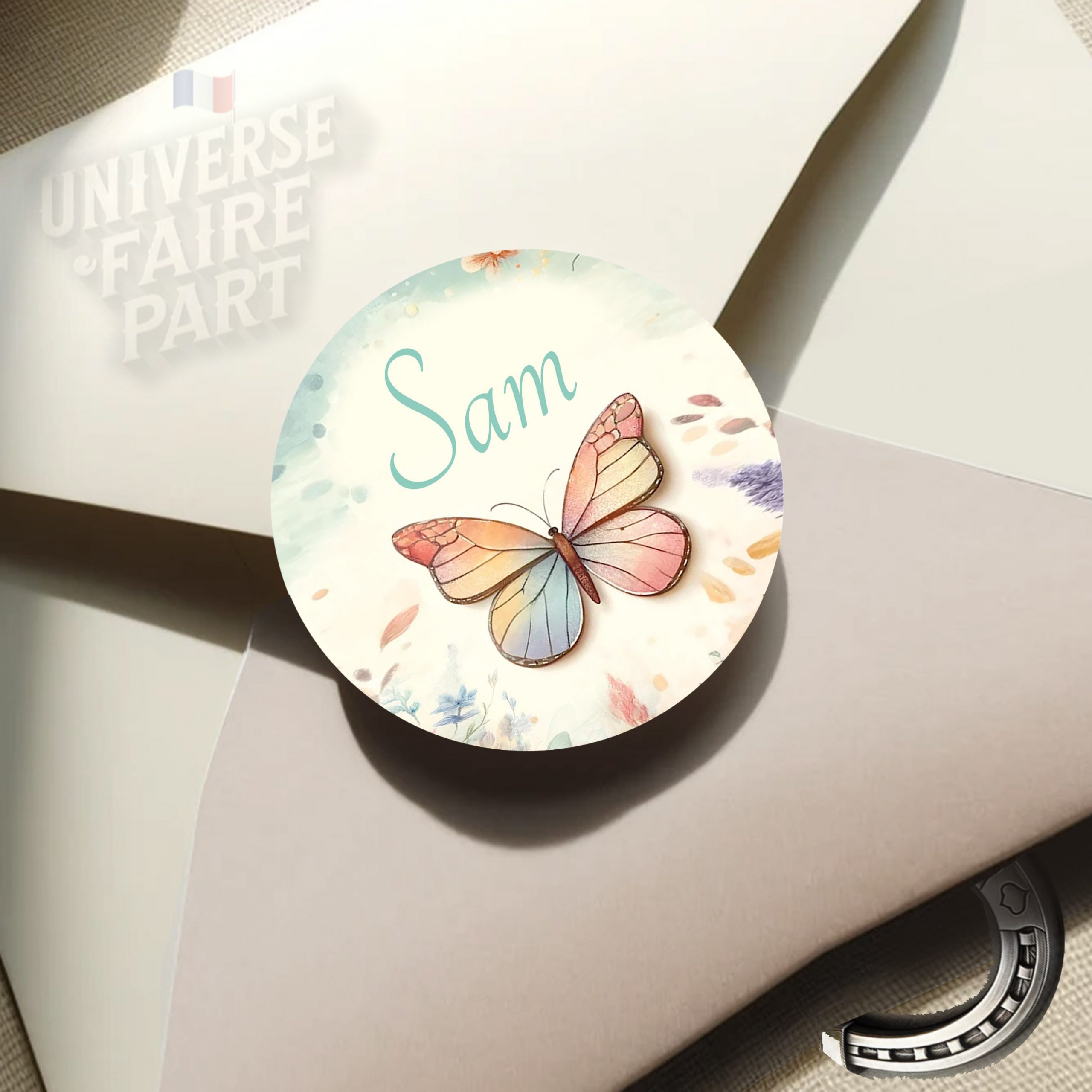 N°210.1 – Rond collant Petit Miracle Printanier avec papillons bleus