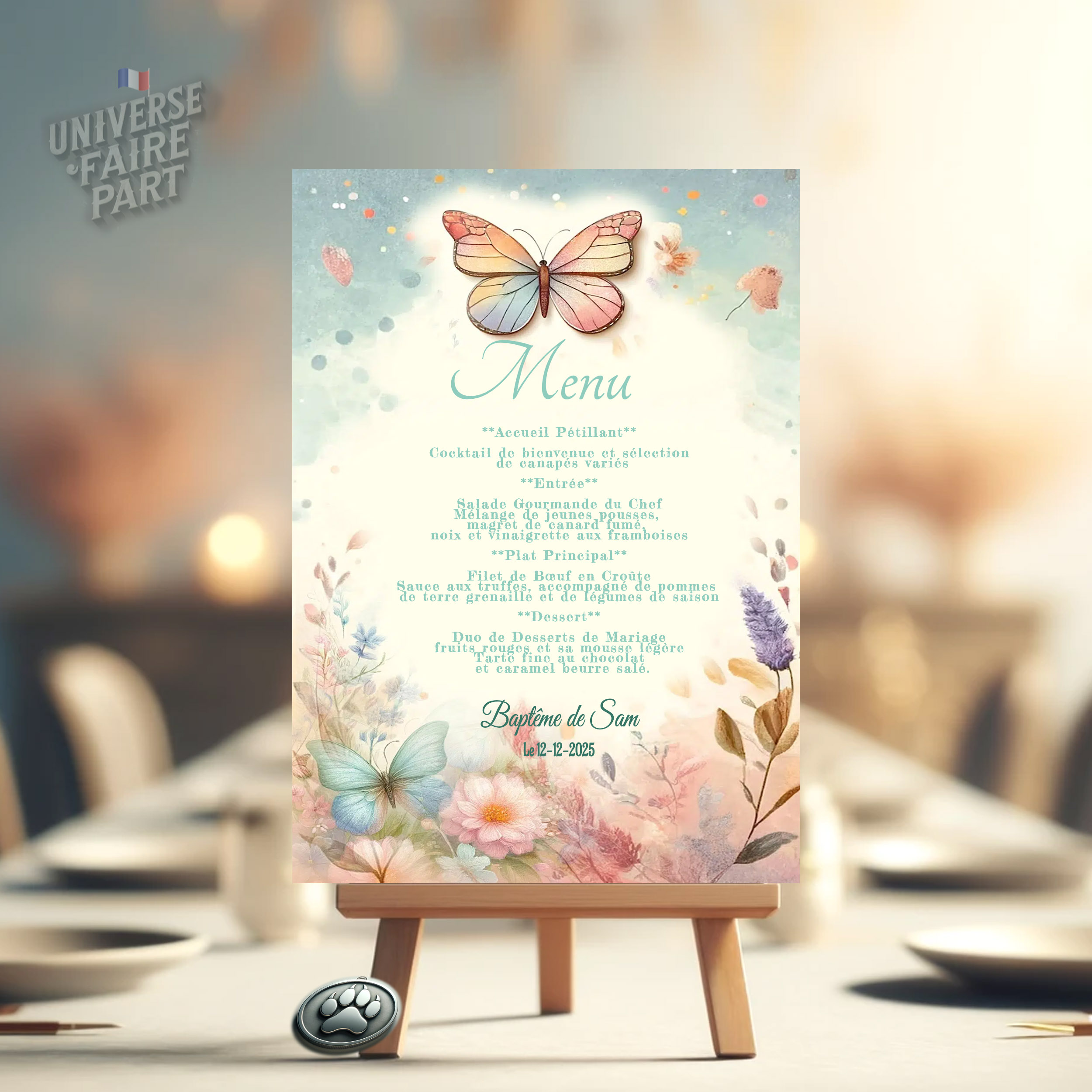 N°210.4 – Menu Petit Miracle Printanier avec papillons bleus