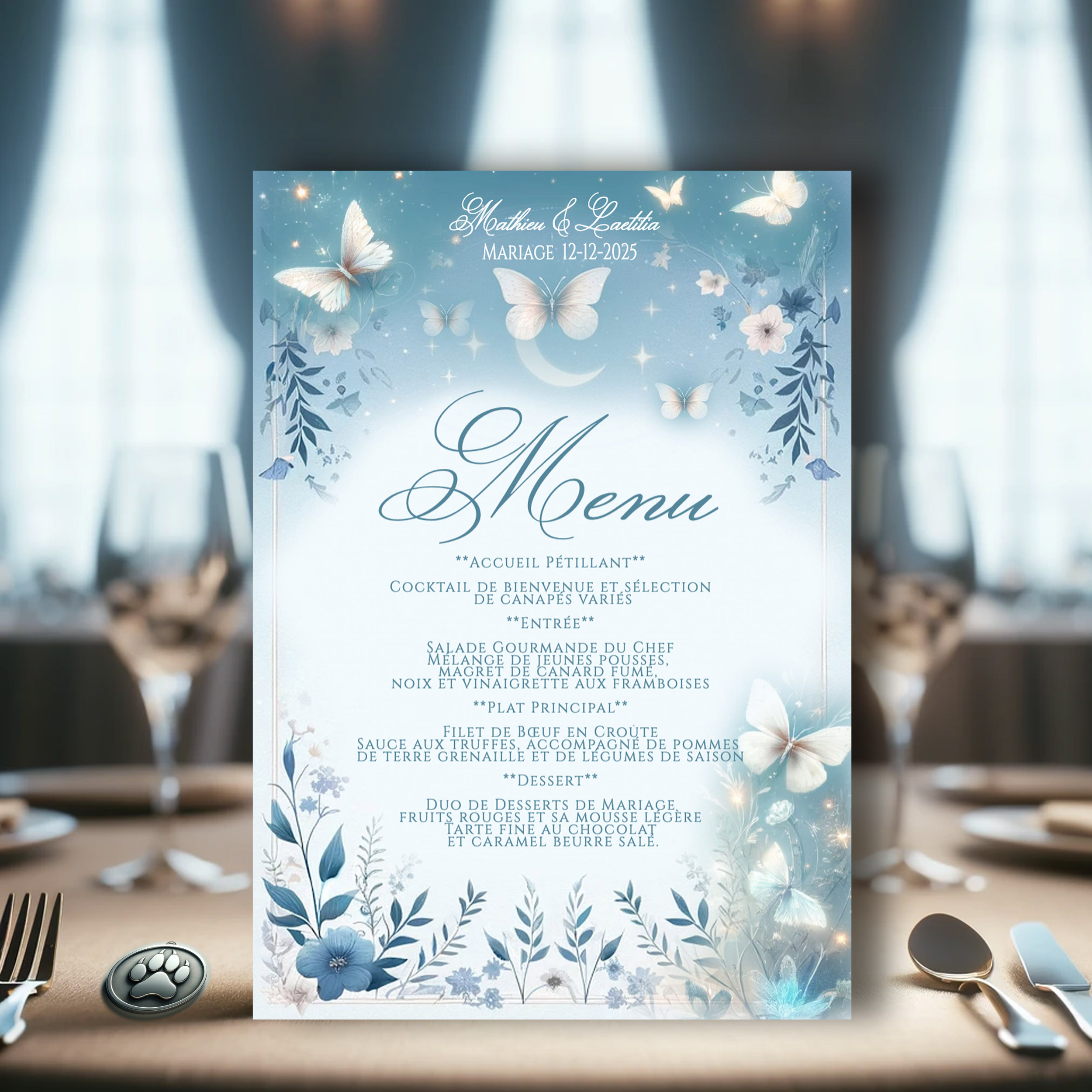 N°211.4 - Menu Romance Papillons bleu