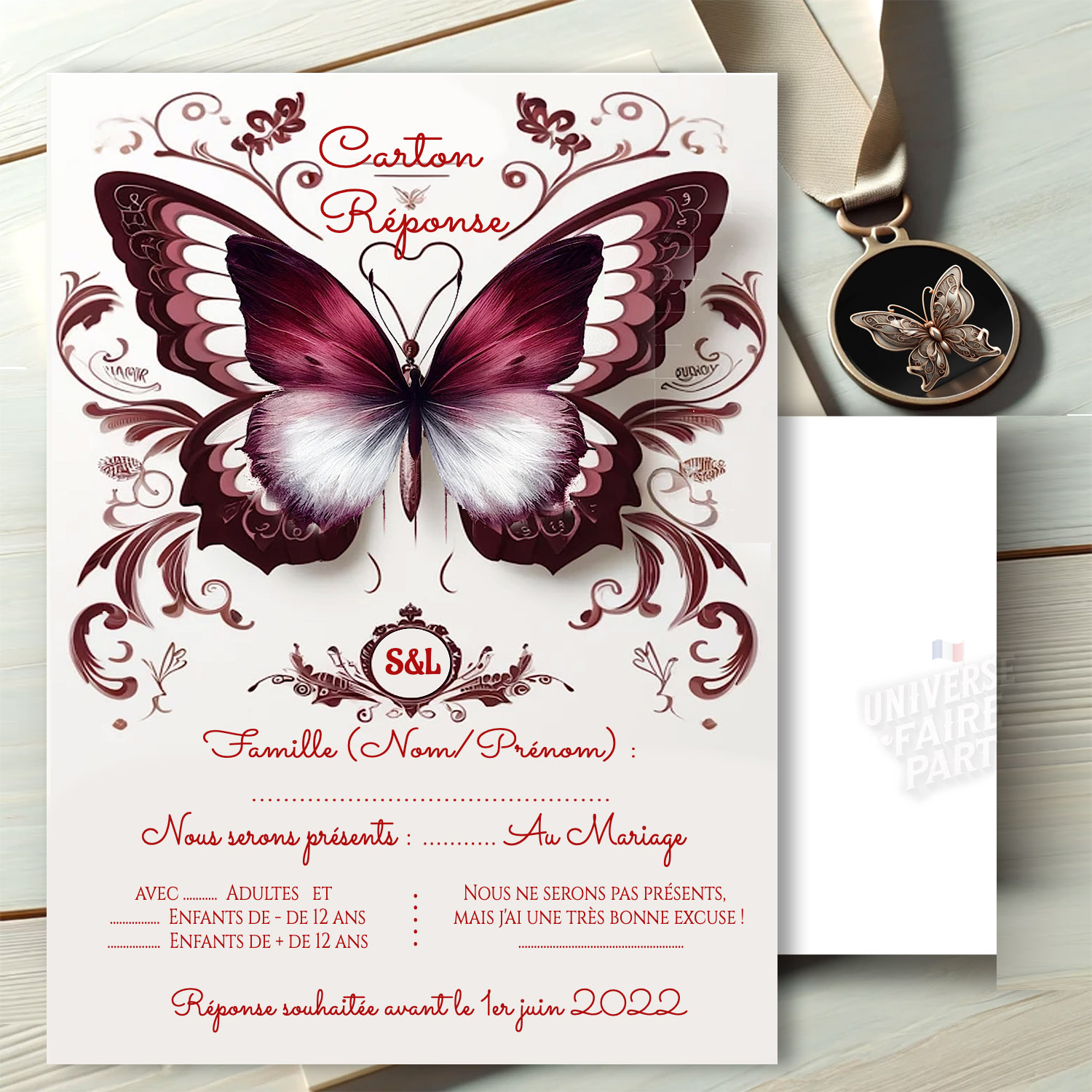 N°267.2- Carton réponse Papillons Union Éternelle Bordeaux