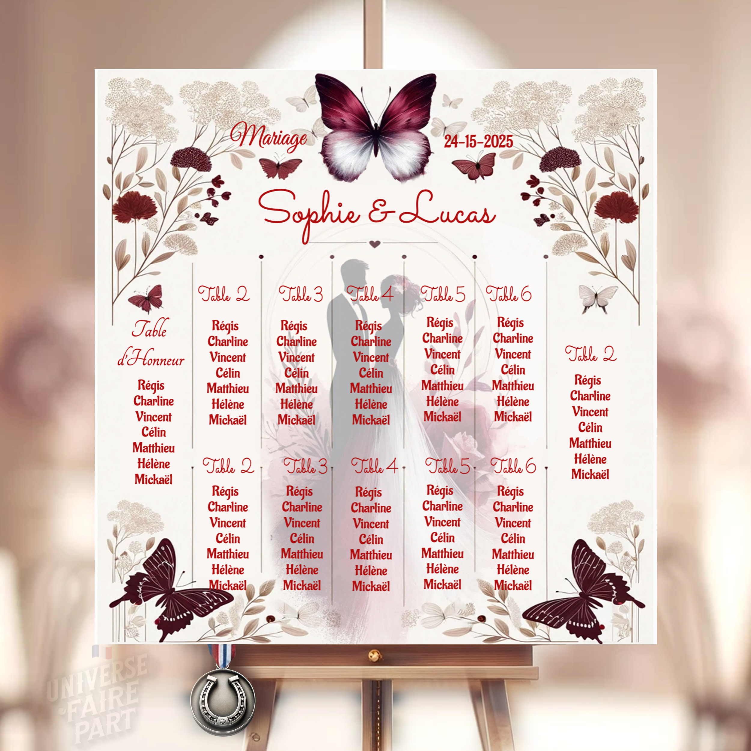 N°267.4 - Plan de table Papillons Union Éternelle Bordeaux