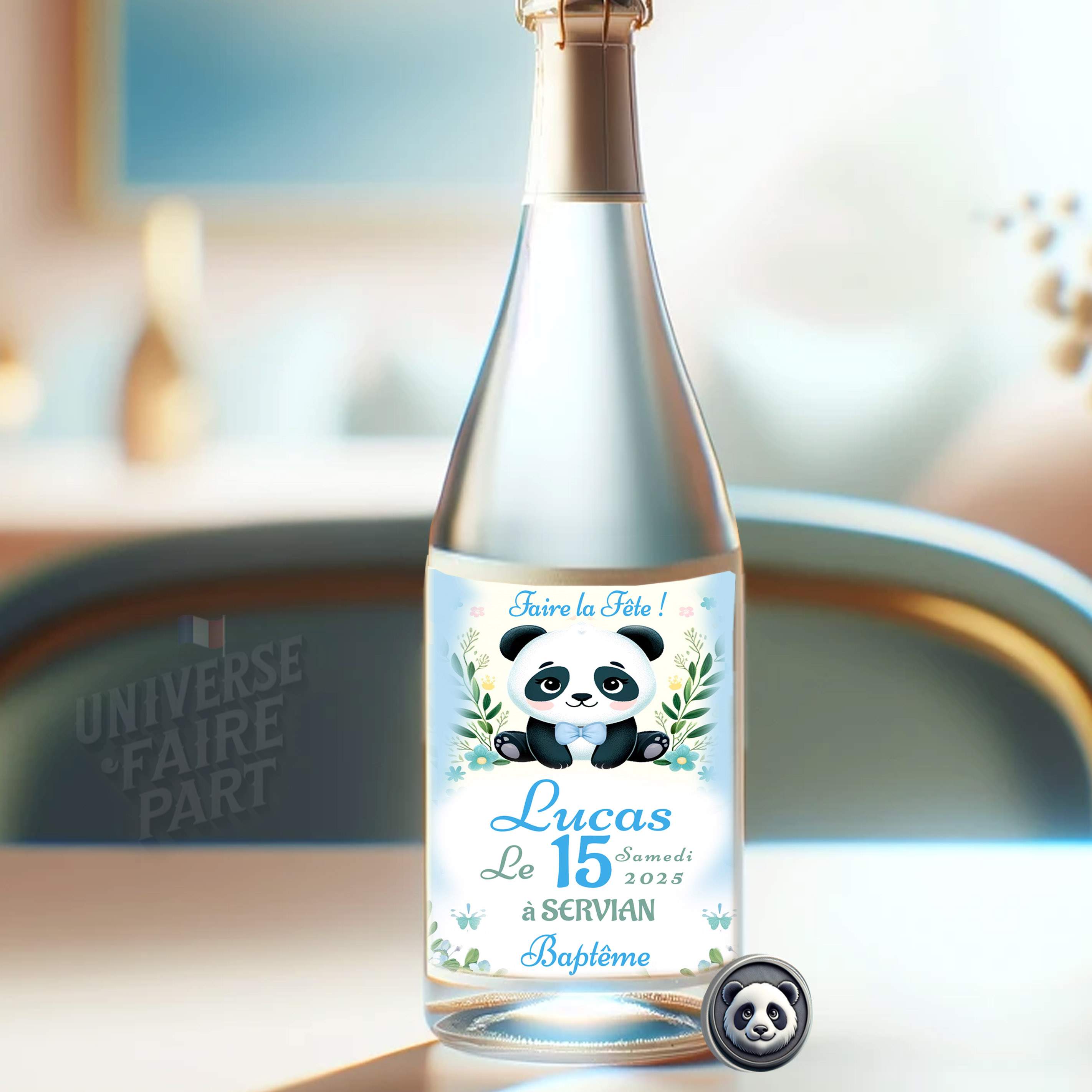 N°146.4 - Étiquette bouteille Thème Panda Garçon