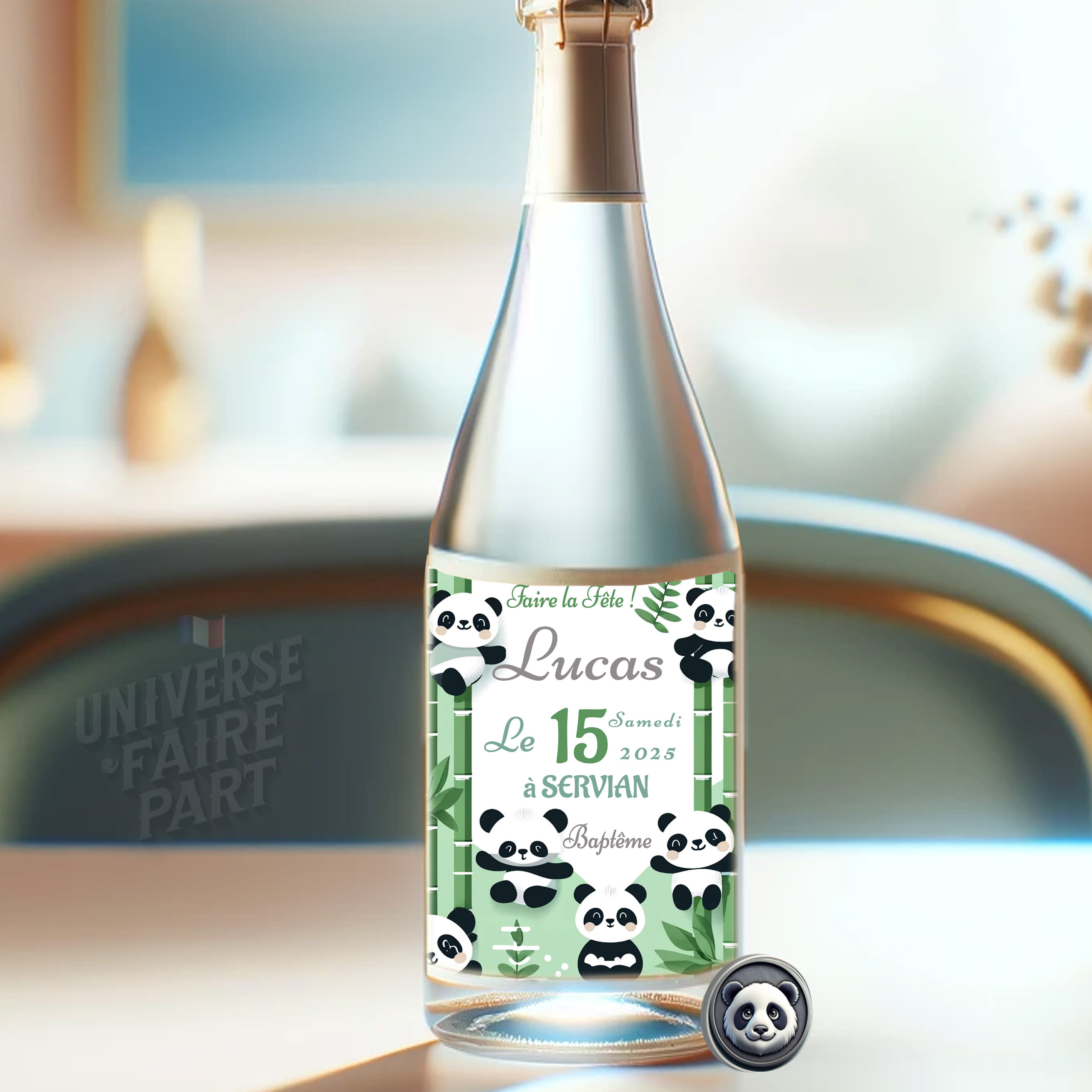 N°302.3 - Étiquette bouteille Panda bambou bébé