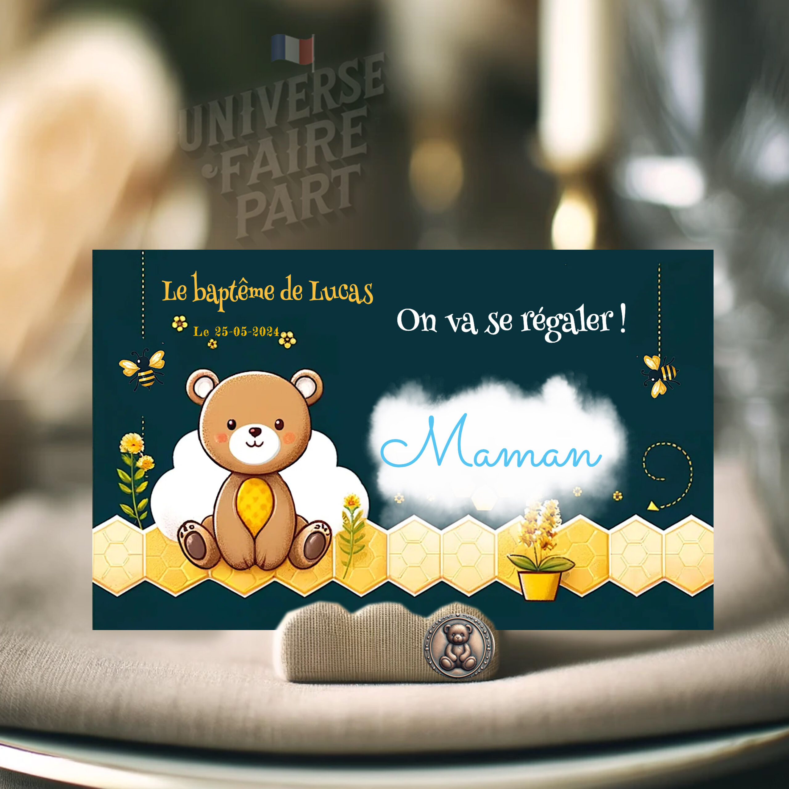 N°323.2 - porte nom Pot de miel d'amour ! Ourson & Abeille