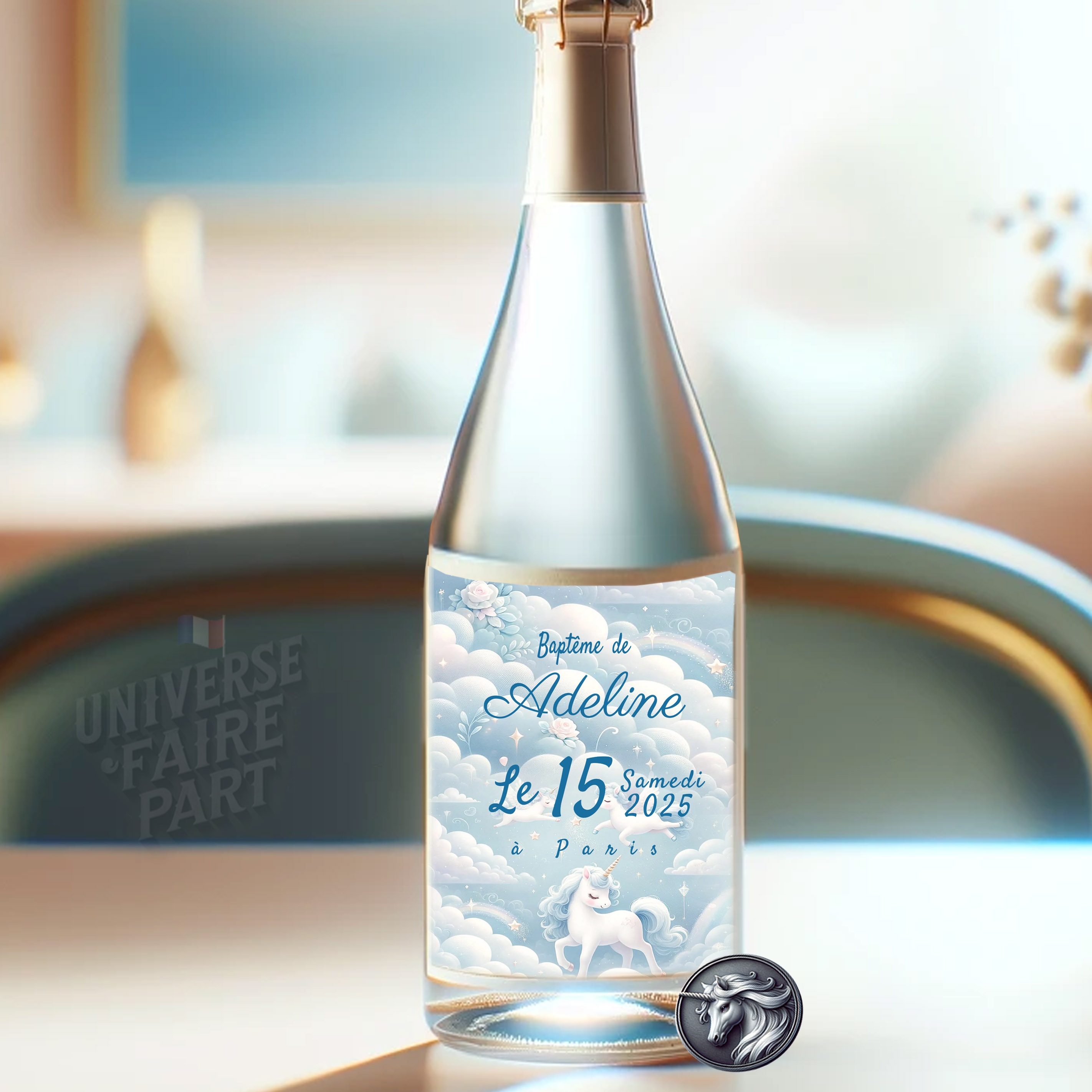N°557.4 - Étiquette bouteille Le Monde Bleu des Licornes Enchantées
