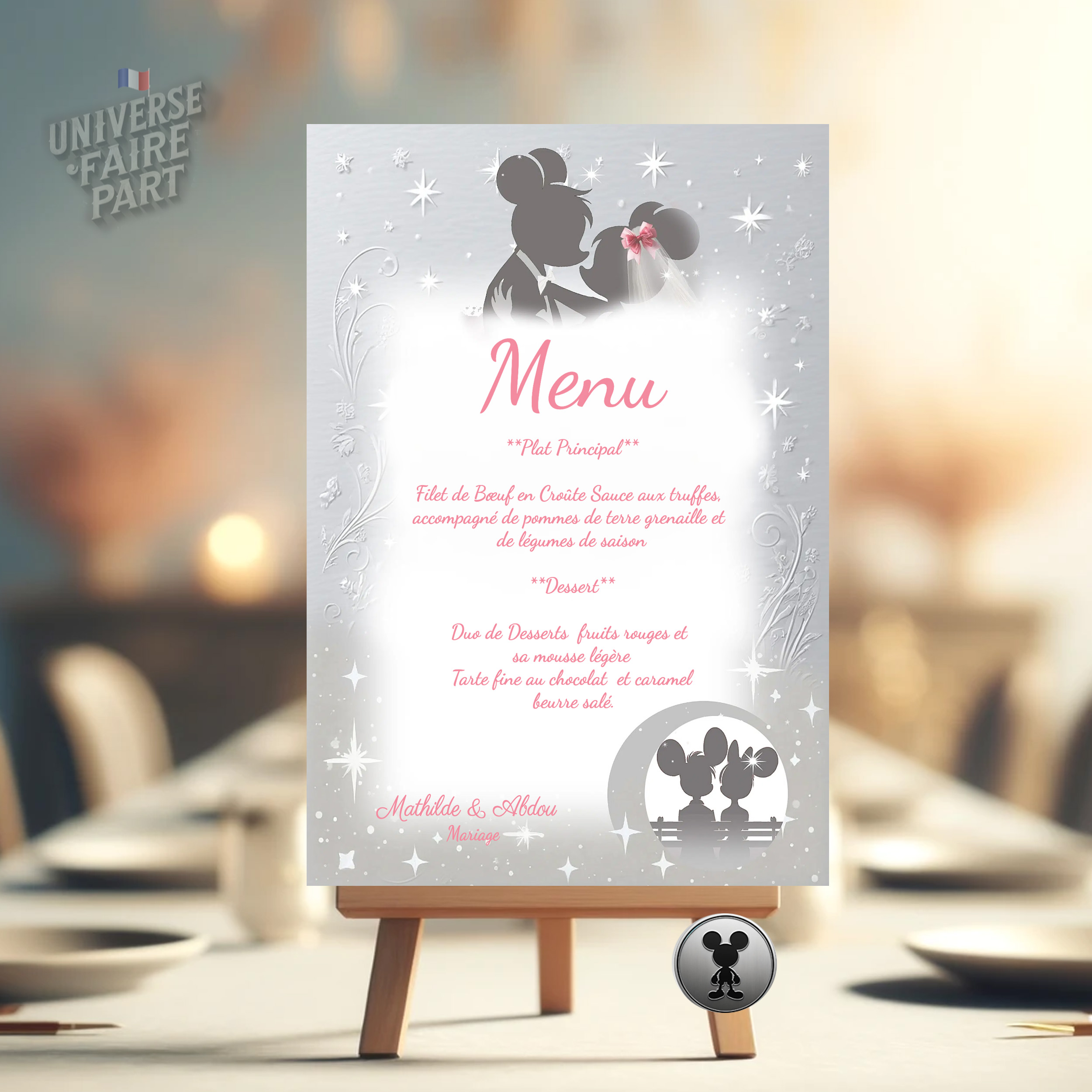 n°103.1 - Menu de mariage tête souris romantique Fan de Disney