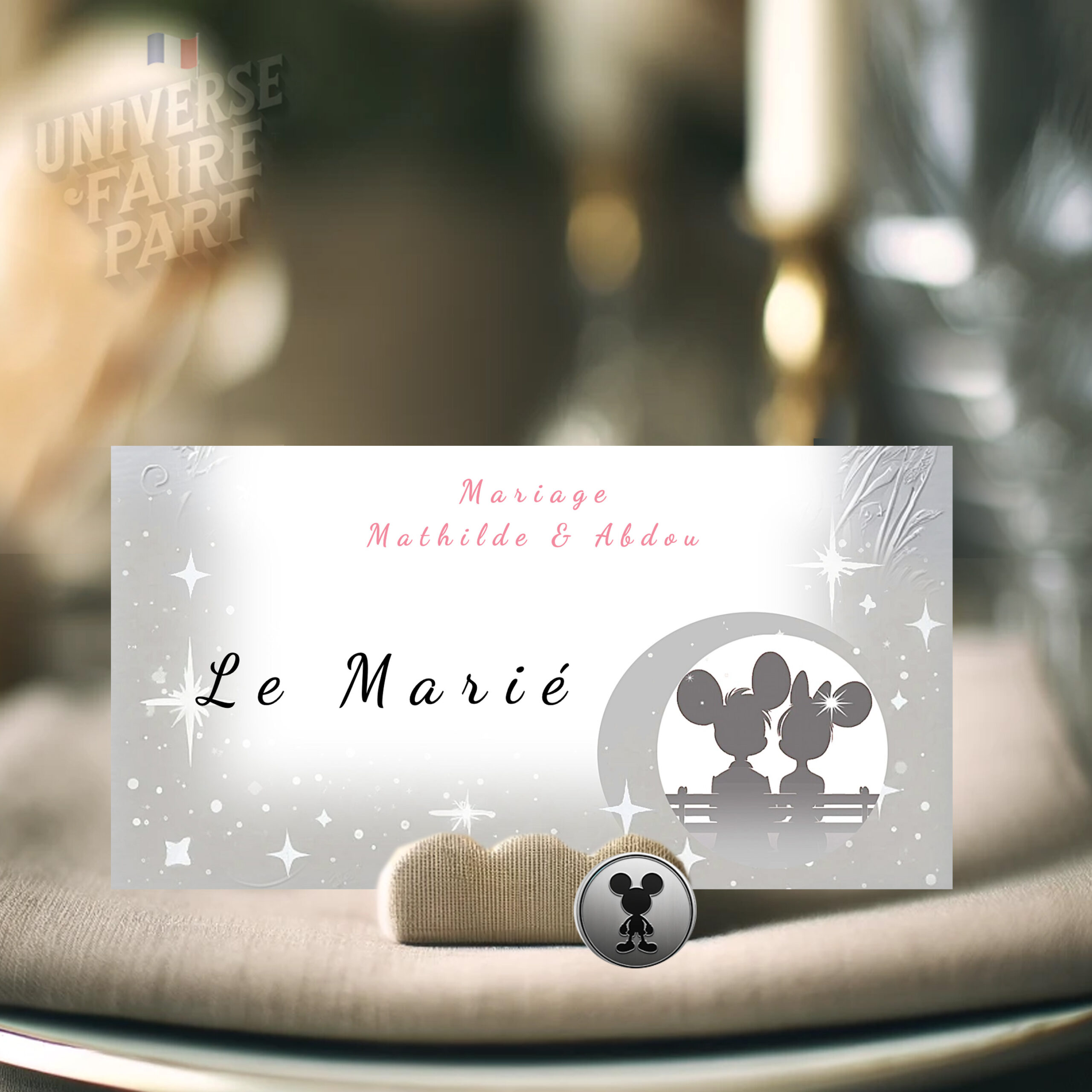 n°103.4 - Porte nom de mariage tête souris romantique Fan de Disney