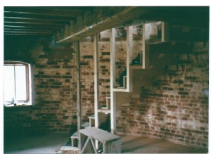 The stairs presented an interesting puzzle. As the walls are curved and sloping inwards.