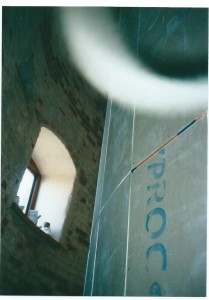 Plasterboarding the stairwell.