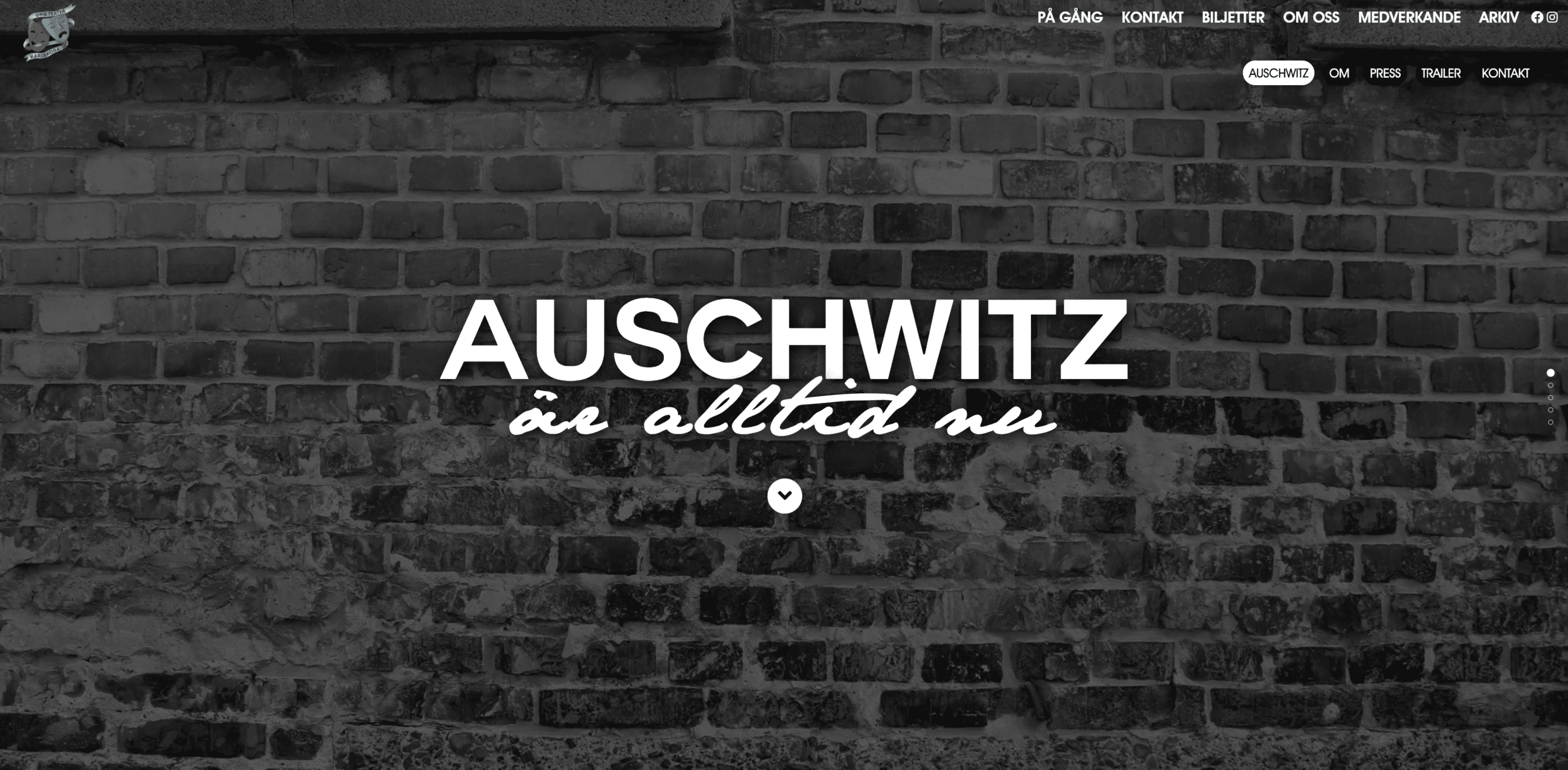 Hemsida för teaterpjäsen Auschwitz är alltid nu.