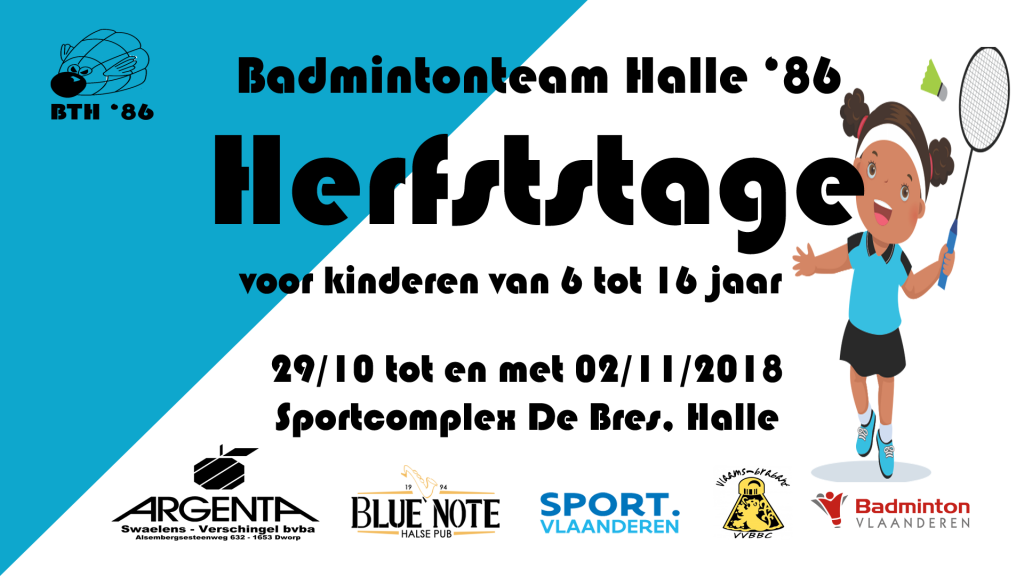 herfstvakantie herfst stage kamp kinderen badminton badmintonkamp Badmintonteam Halle '86 Sportcomplex De Bres Halle jeugd sport