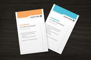 Design af plakat, brochure, klippoekort og katalog - Kajakhotellet. Klippekort - Kajakhotellet
