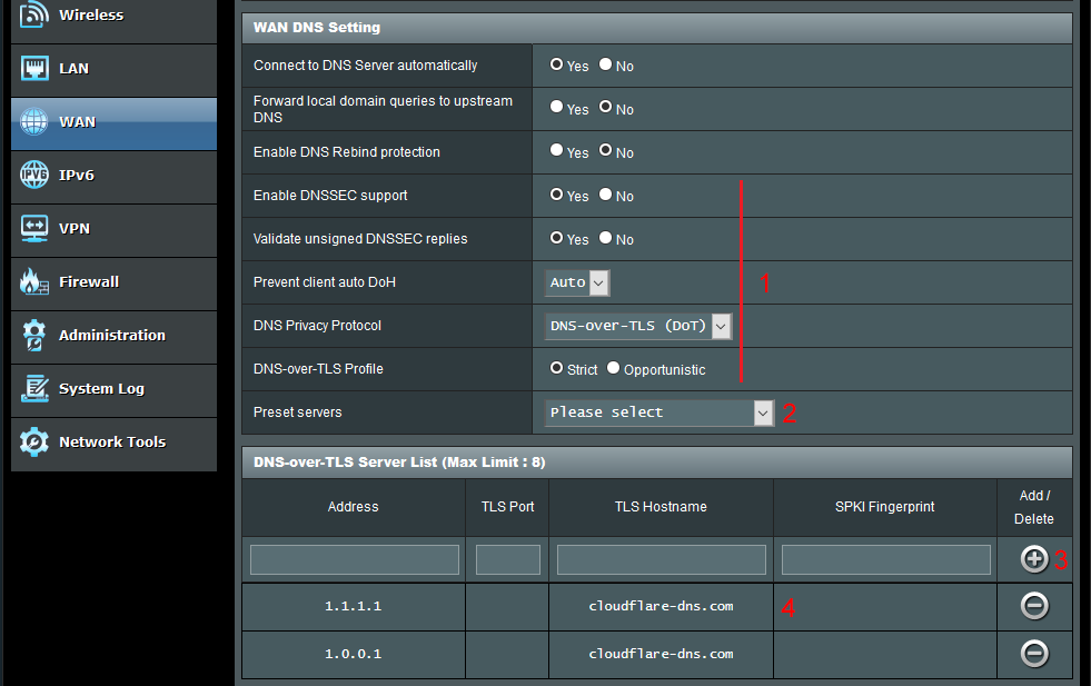 DNS-over-TLS inställning hos Asuswrt-Merlin