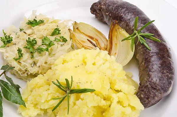 One of the typical dishes of Aachen consists of a spiced blood sausage