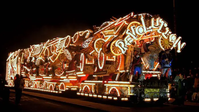 Bridgwater's carnival floats are full of color and lights