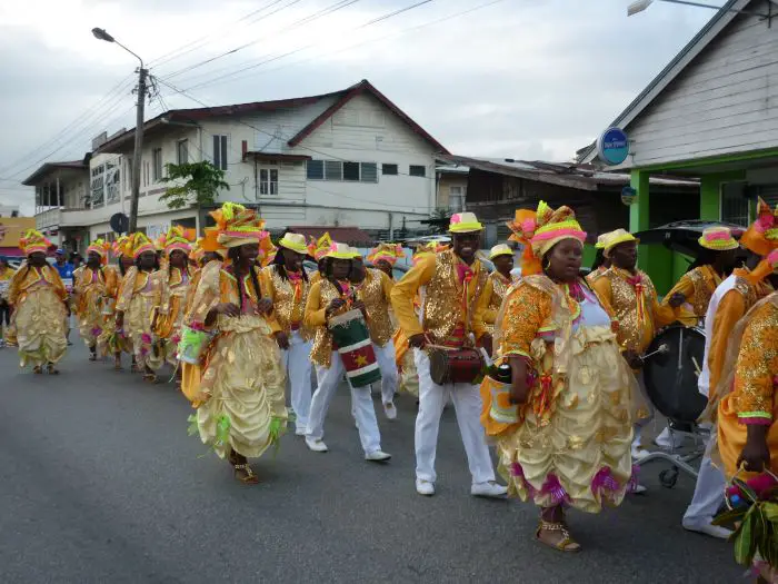The troupes wear typical garments at the Paramaribo carnival in Suriname